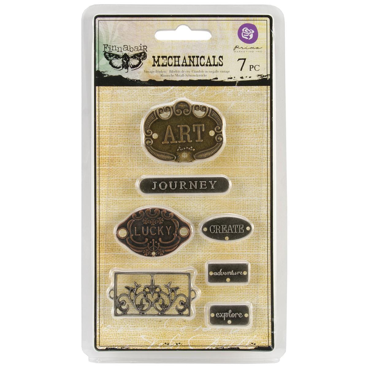 Mechanicals Metal Embellishments  Plate and Label 7/pkg