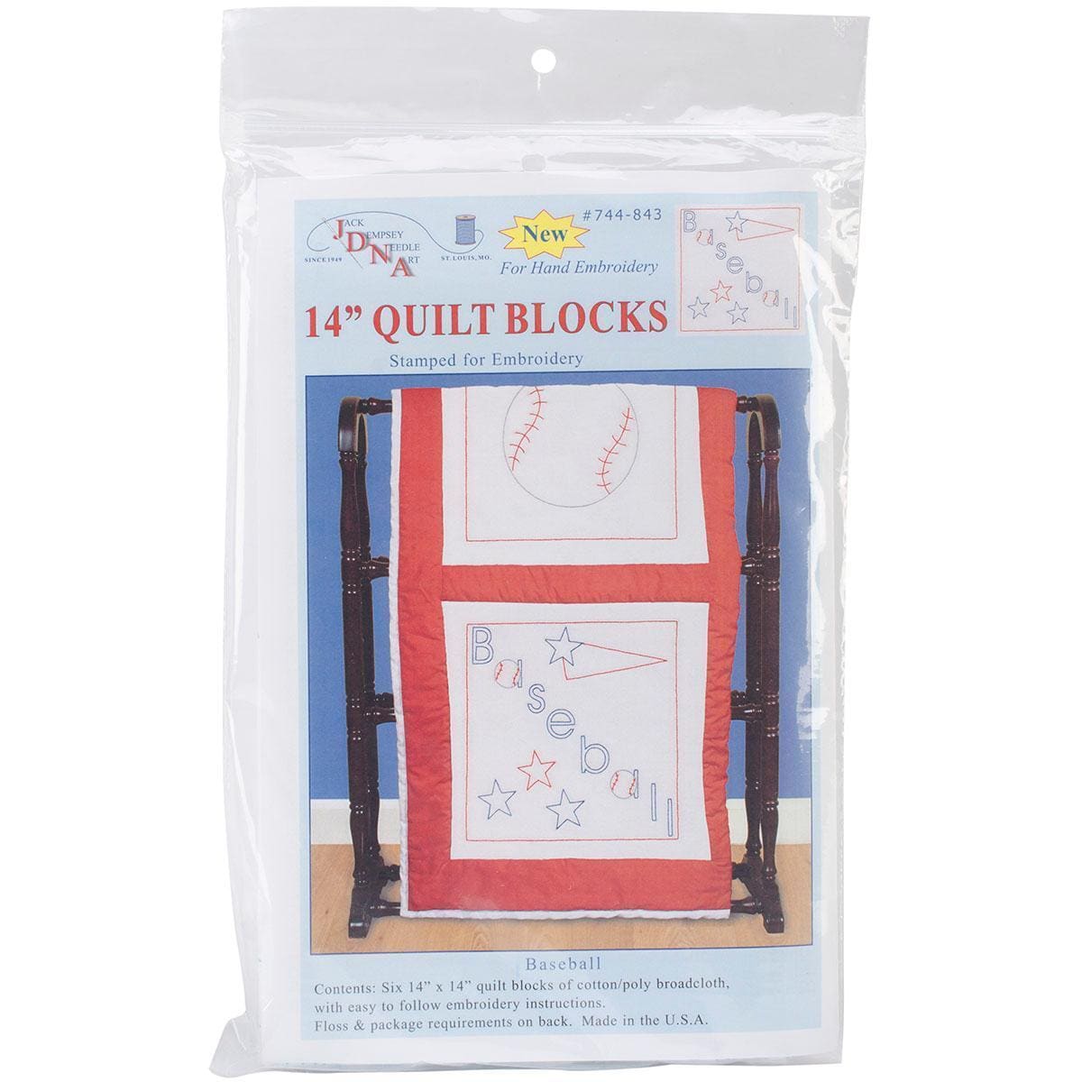 Stamped White Sport themed Quilt Blocks 14 X14 6/pkg   Baseball