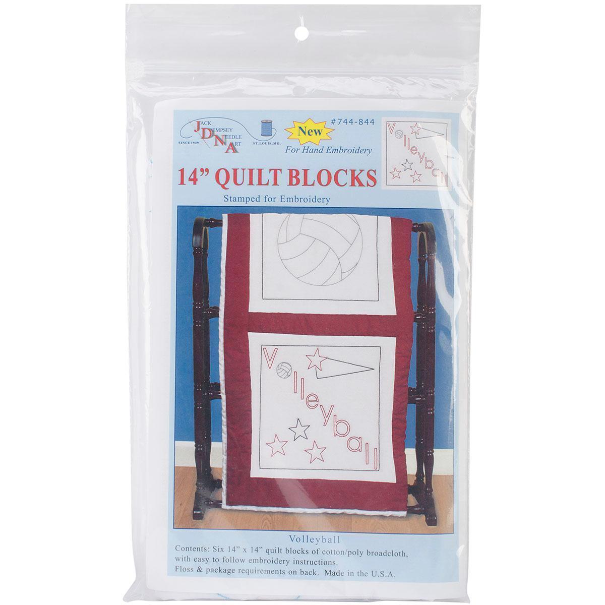 Stamped White Sport themed Quilt Blocks 14 X14 6/pkg   Volleyball