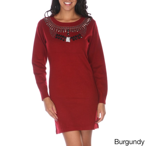red and white sweater dress