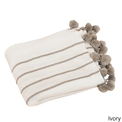 Pom-Pom Striped Woven Soft and Cozy 50 x 60-inch Throw Blanket