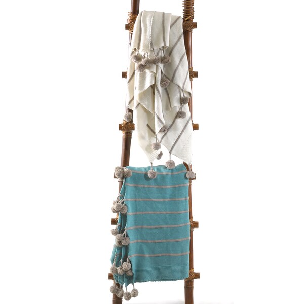 Pom-Pom Striped Woven Soft and Cozy 50 x 60-inch Throw Blanket