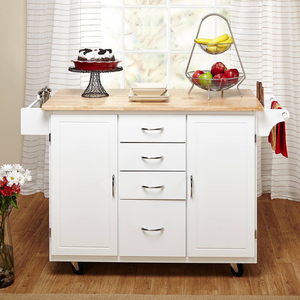Simple Living White/ Natural Country Cottage Kitchen Cart