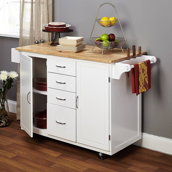 Shop Simple Living White Natural Country Cottage Kitchen Cart Overstock 8662882