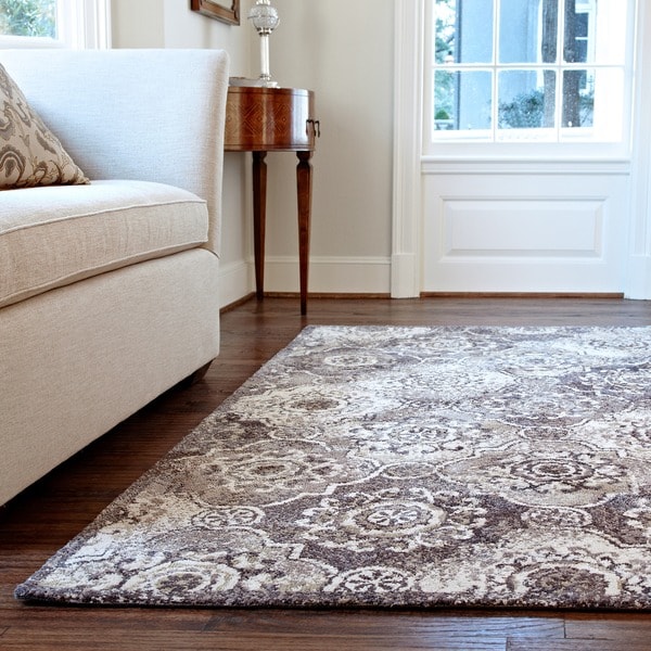 Microfiber Woven Beckett Grey/ Sage Area Rug - 7'6" x 9'6"