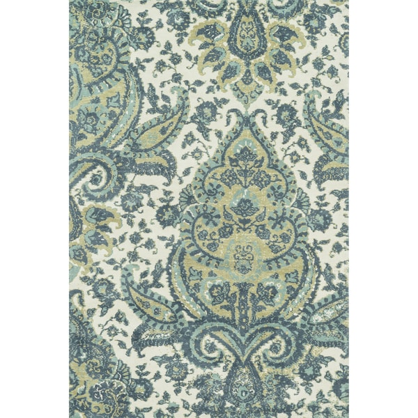 Microfiber Woven Teal/ Multi Transitional Rug - 9'3" x 13'