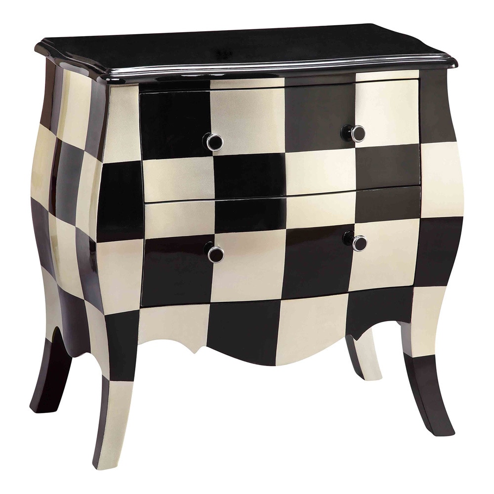 Obsidian 2 drawer Black And White Bombe Accent Chest