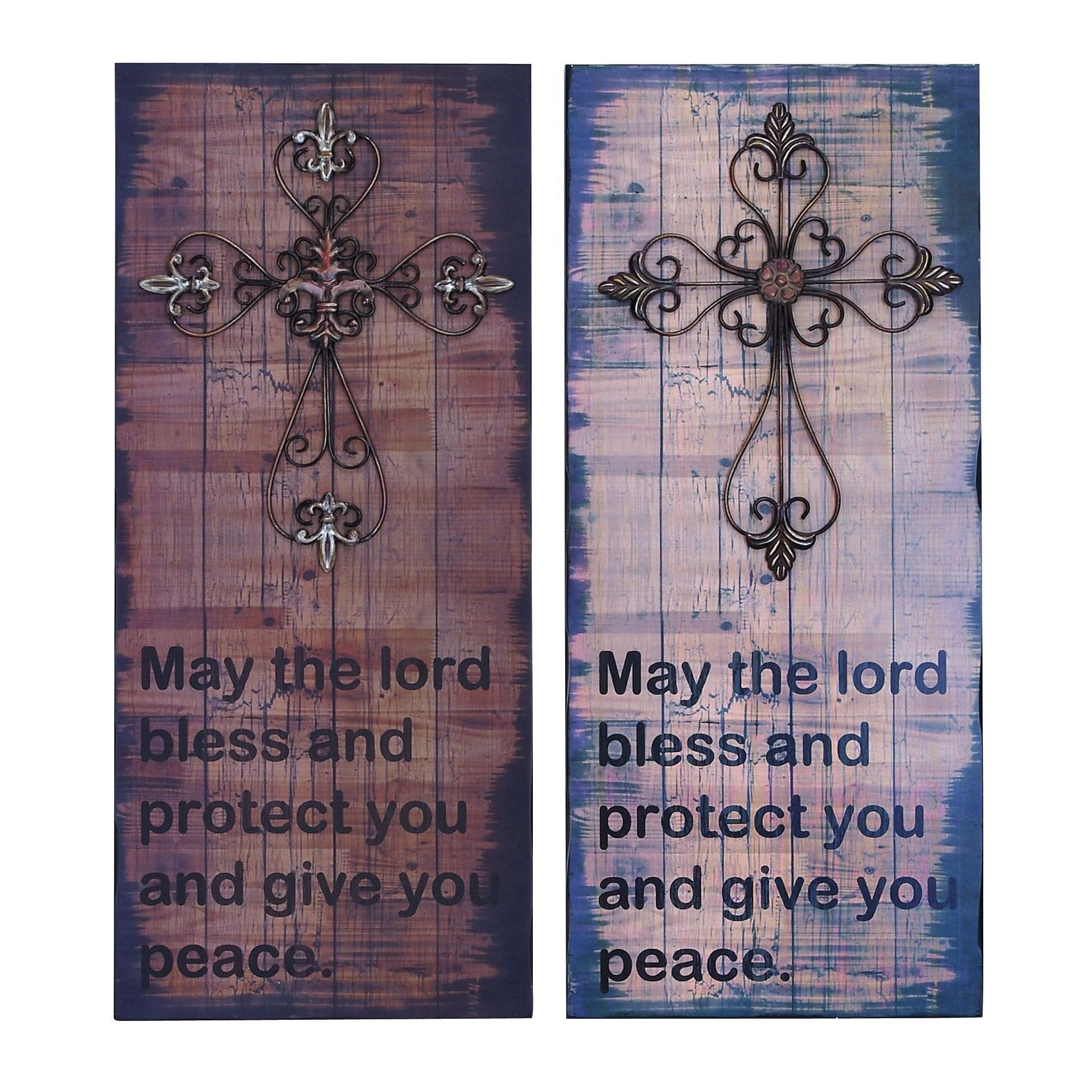 Great Lords Blessing Metal Cross Wall Plaques (set Of 2)