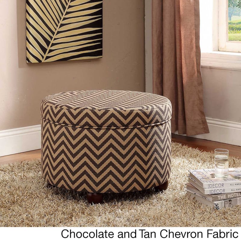 HomePop Round Storage Ottoman - Chocolate and tan chevronfabric