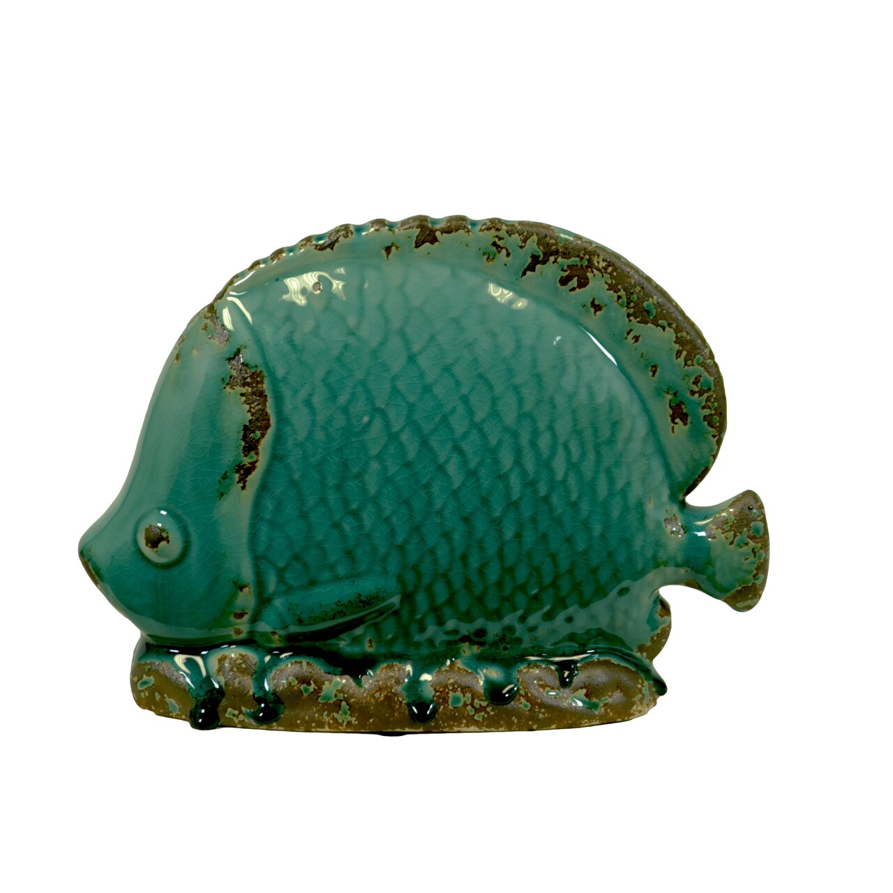 Blue Ceramic Fish Figurine (CeramicDimensions 11 inches wide x 4 inches deep x 8 inches highFor Decorative Purposes Only)