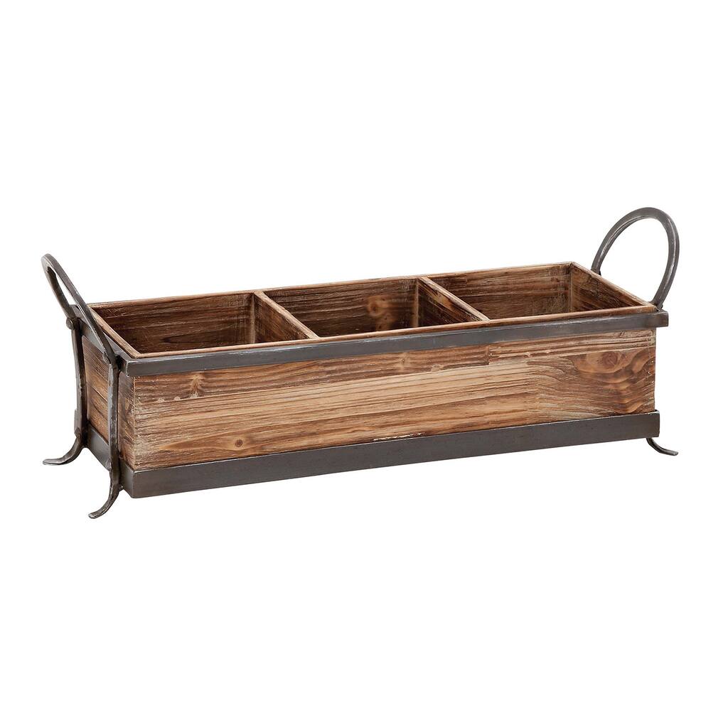 Metal and Natural Wood 3-compartment Tray