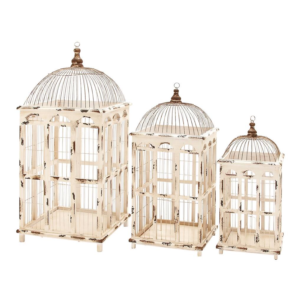 Metal Off-white Finished Bird Cages (Set of 3)