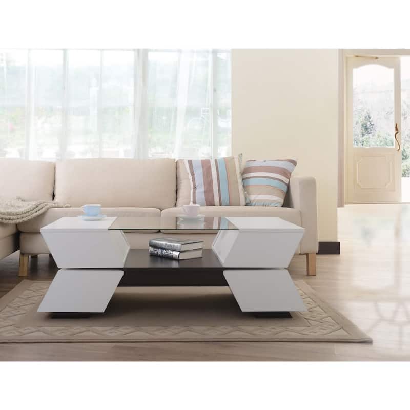 Anjin Enzo Contemporary 47-inch Glass Top Insert Two-tone 1-Shelf Coffee Table by Furniture of America