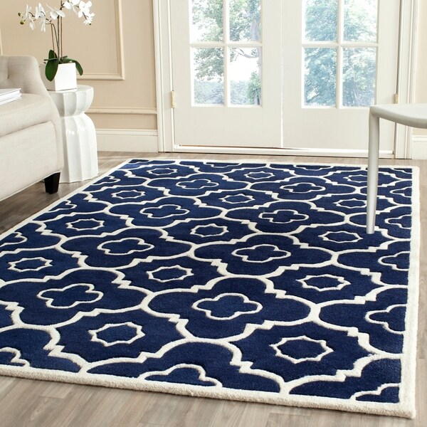 Indoor Safavieh Handmade Moroccan Chatham Dark Blue/ Ivory Wool Rug - 8' x 10'