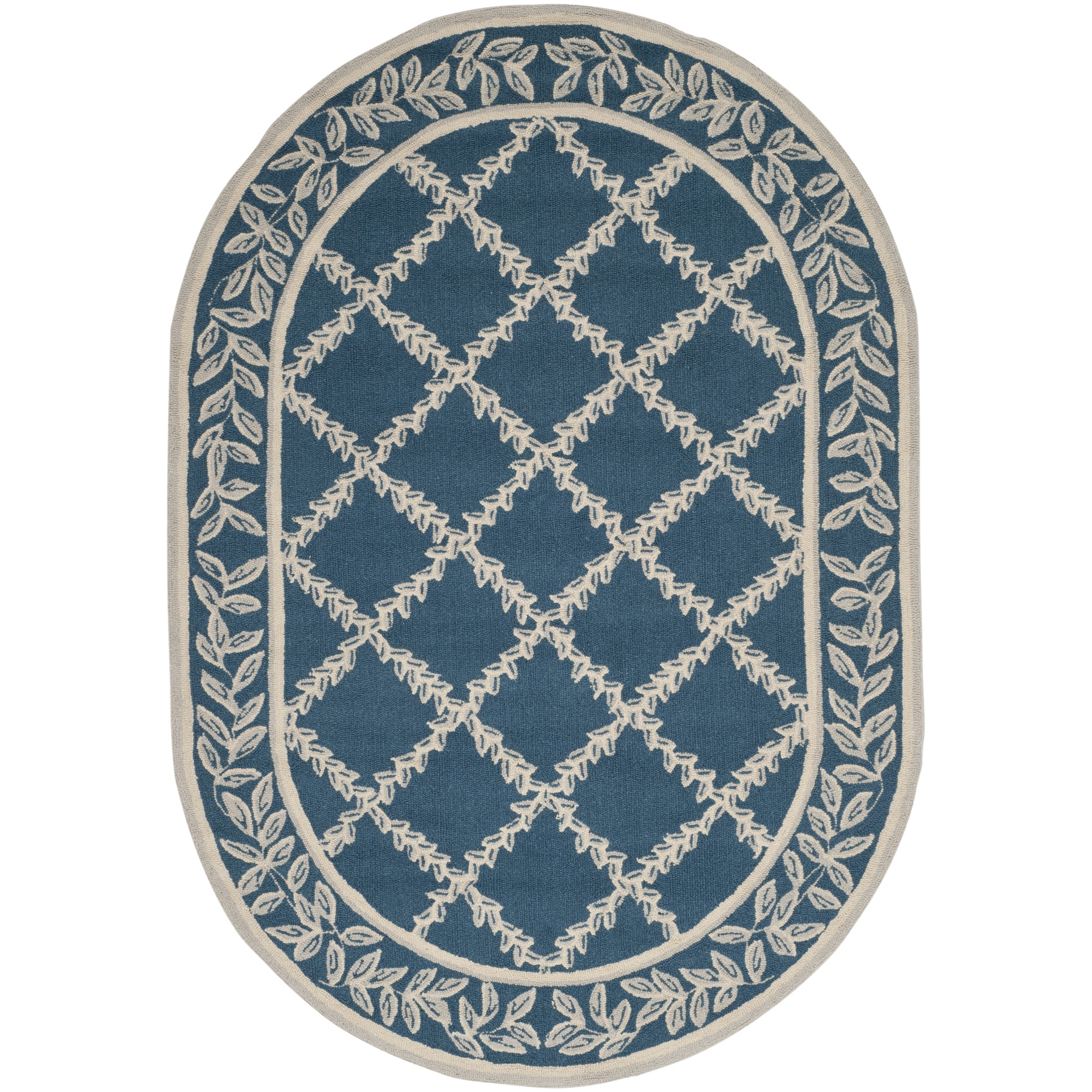 Safavieh Hand hooked Chelsea Navy/ Cream Wool Rug (46 X 66 Oval)