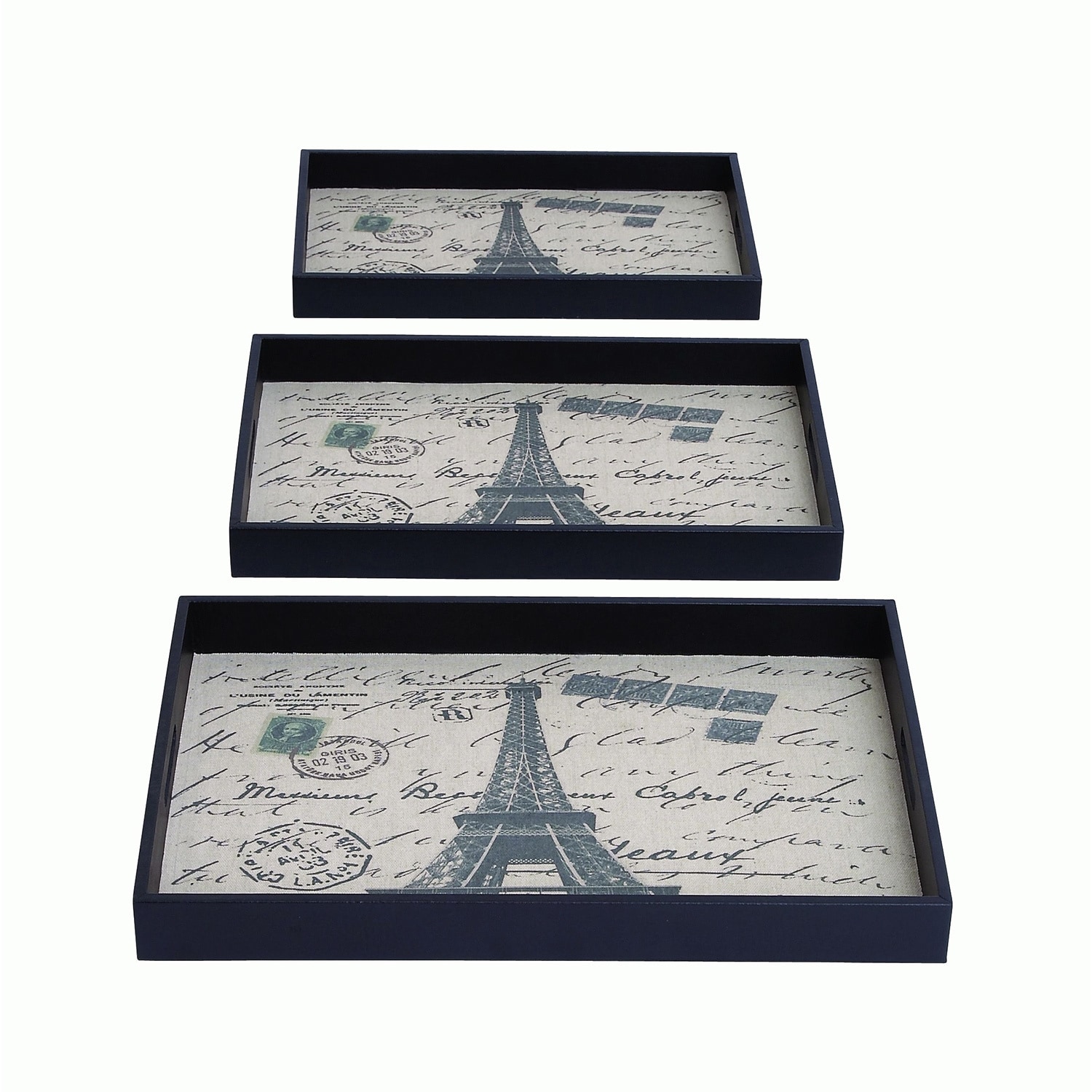 Paris Themed Metal/ Fabric Trays (set Of 3)