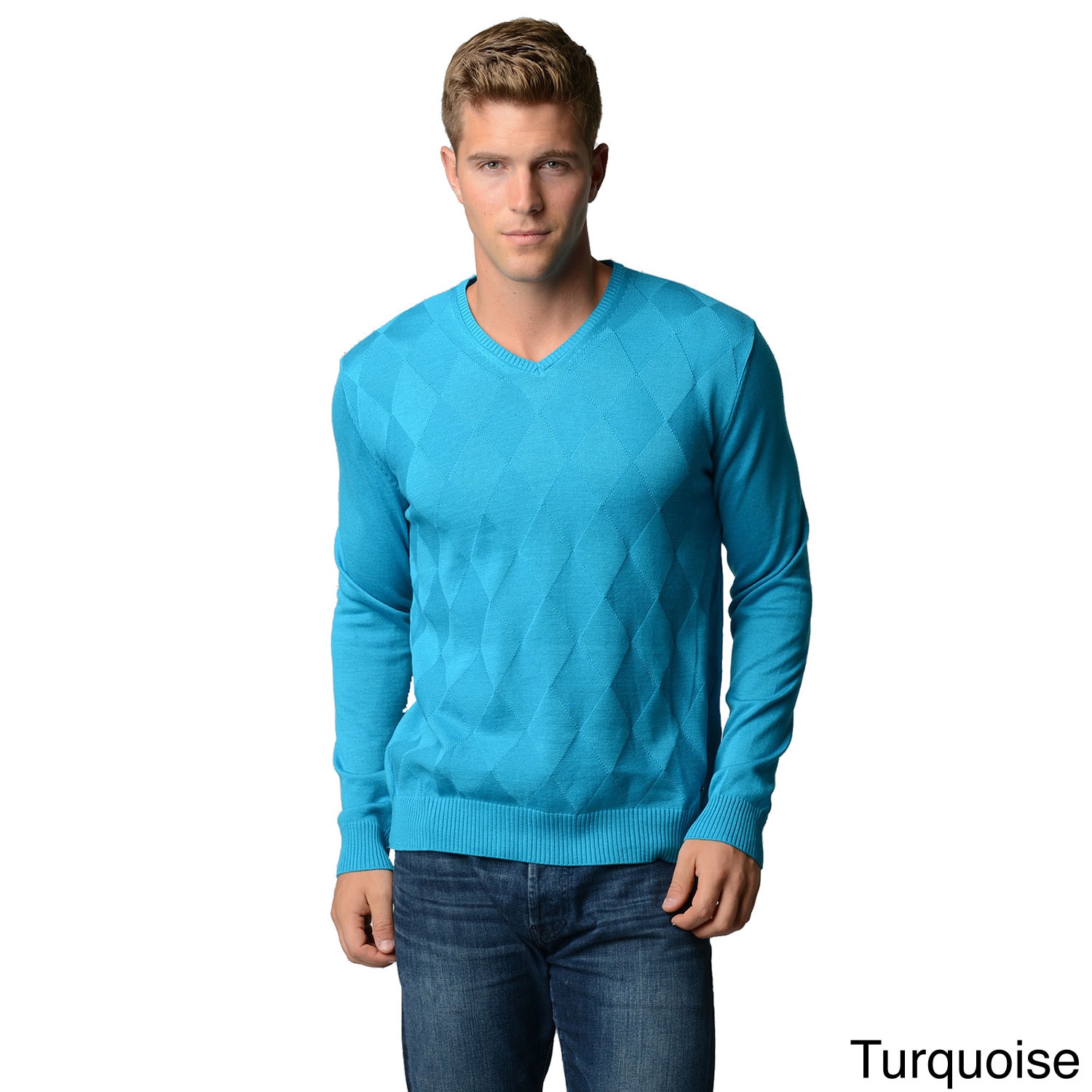 Mens Slim Fit Diamond Pattern V neck Sweater