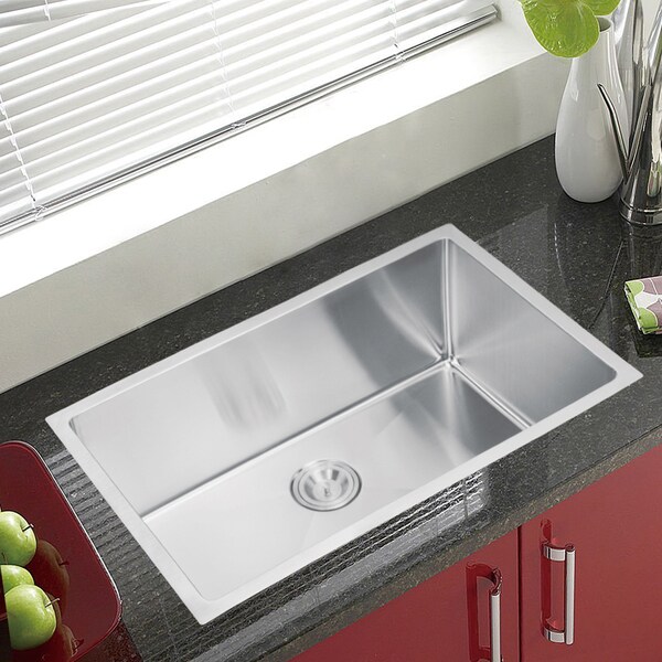 Water Creation SSS-U-3018B 30x18-inch Single Bowl Stainless Steel Undermount Kitchen Sink Drain and Strainer