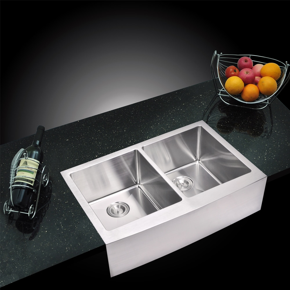Water Creation 50/50 Double Bowl Stainless Steel Apron Front Kitchen Sink (33 X 22 Inche)