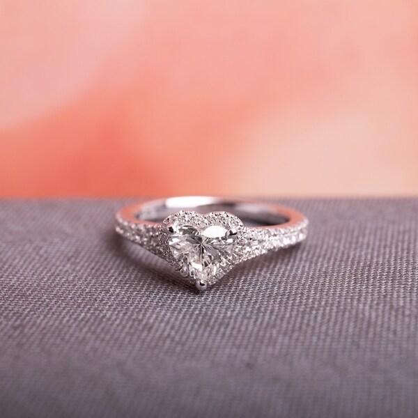 Miadora Signature Collection 14k White Gold 1ct TDW Heart Diamond Ring. Opens flyout.