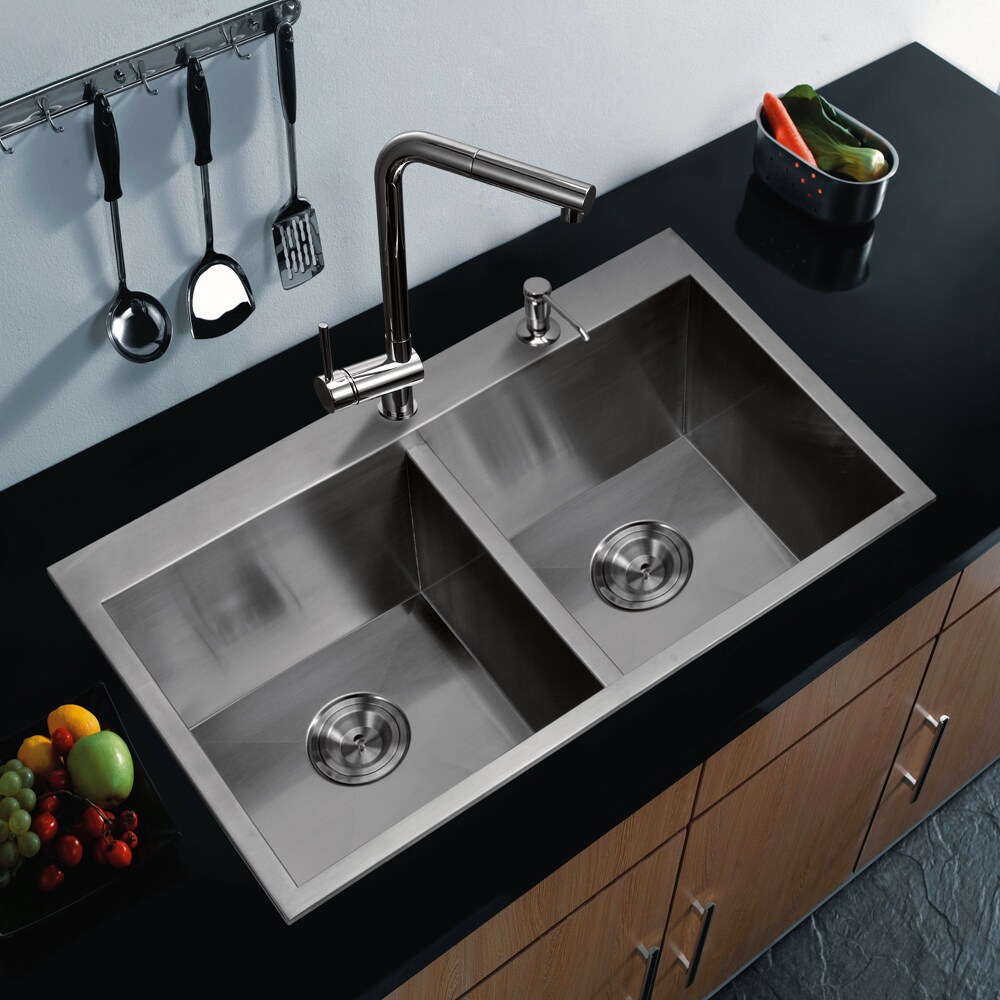 Water Creation 50/50 Double Bowl Drop in Kitchen Sink (33 X 22 Inches)