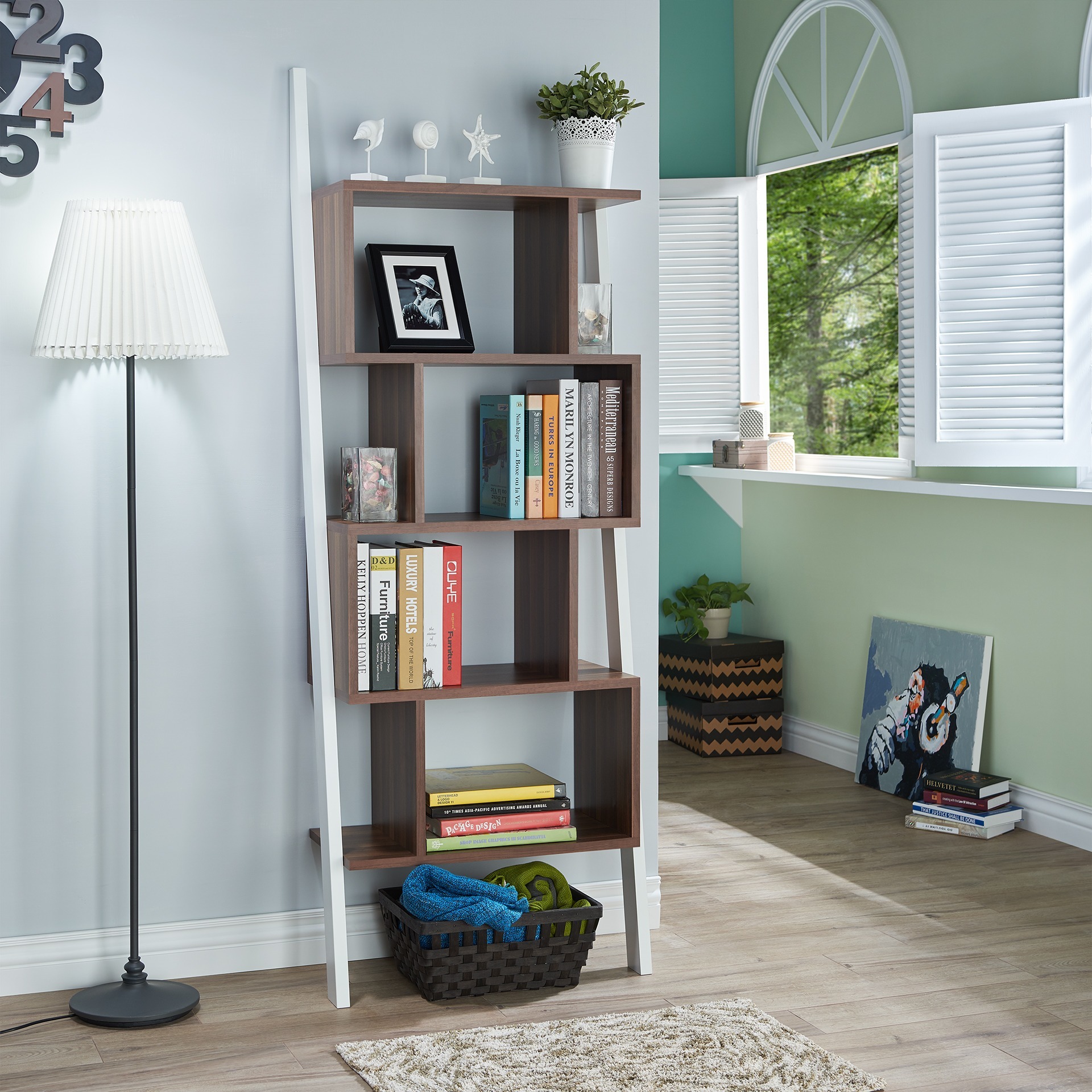 Furniture Of America Danbury Contemporary 5 shelf 2 tone Bookshelf Display Stand