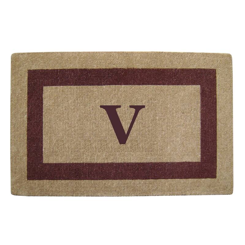 Heavy-duty Coir Single Brown Picture Frame Monogrammed Doormat - V - Brown - 30 inches x 48 inches