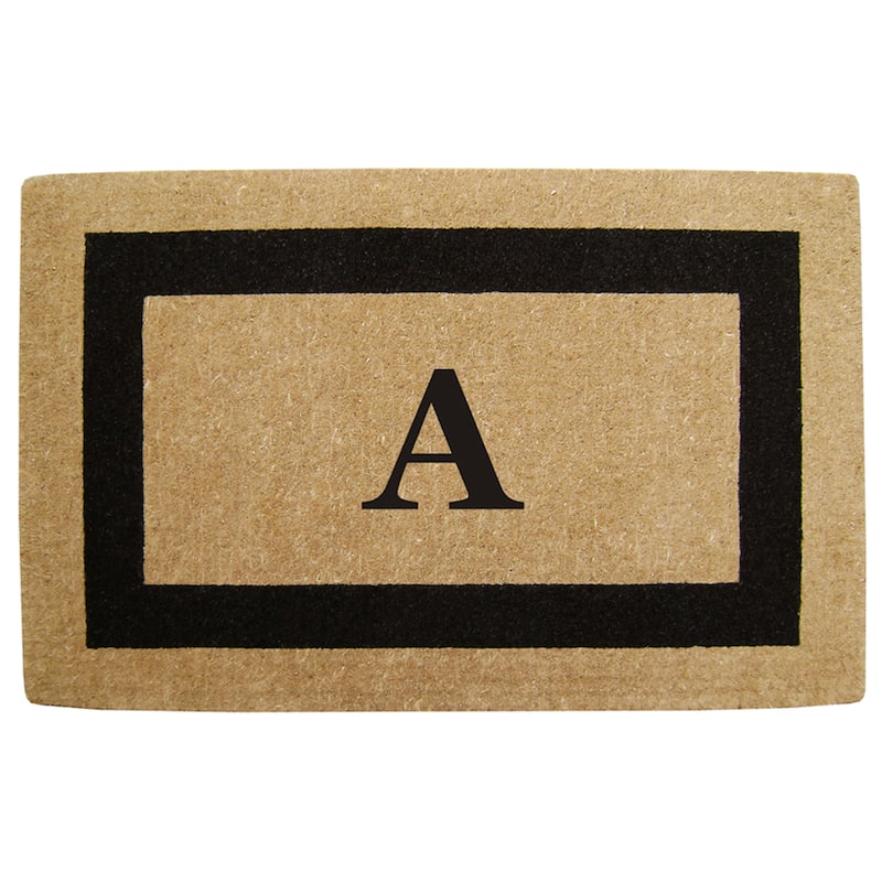 Elegant Heavy Duty Coir Monogrammed Black Door Mat - A - Black - 22 inches x 36 inches