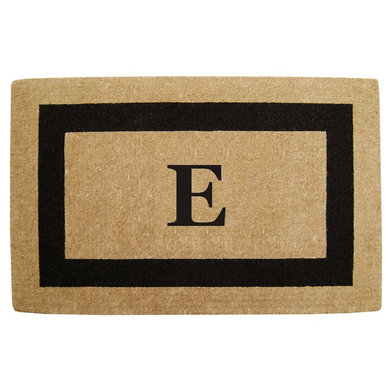 Elegant Heavy Duty Coir Monogrammed Black Door Mat - E - Black - 22 inches x 36 inches