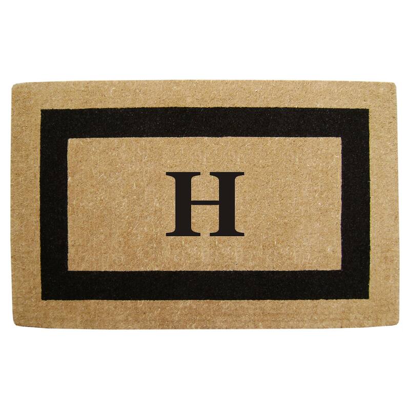 Elegant Heavy Duty Coir Monogrammed Black Door Mat - H - Black - 22 inches x 36 inches