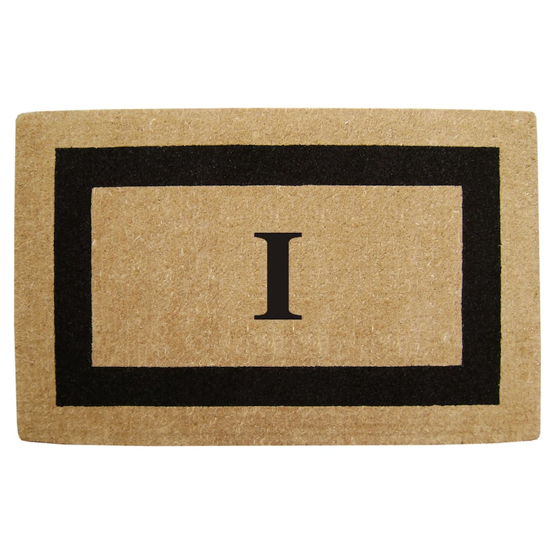 Elegant Heavy Duty Coir Monogrammed Black Door Mat - I - Black - 22 inches x 36 inches
