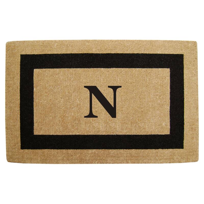 Elegant Heavy Duty Coir Monogrammed Black Door Mat - N - Black - 22 inches x 36 inches