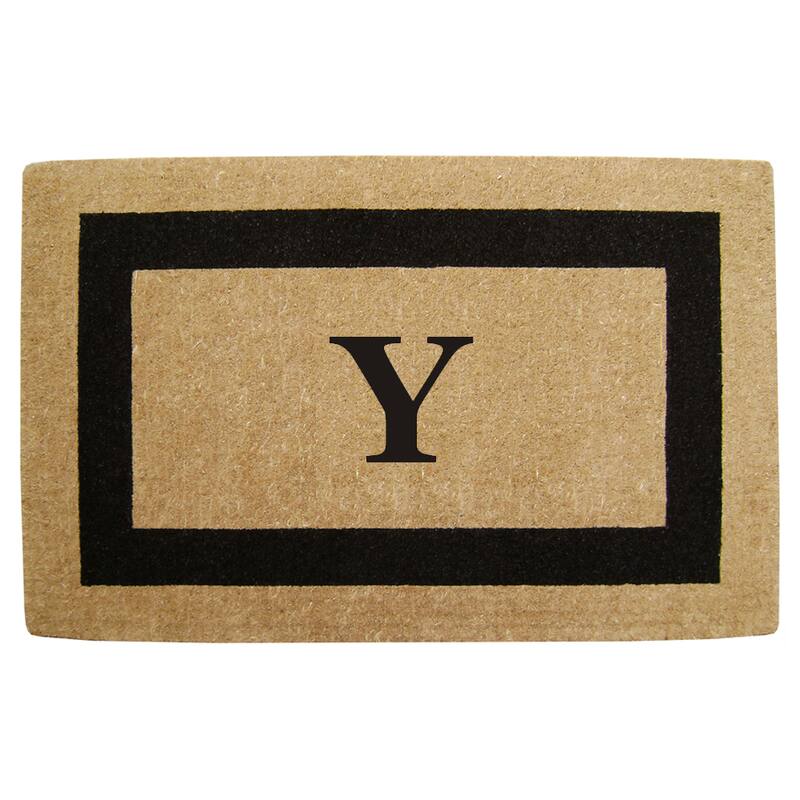 Elegant Heavy Duty Coir Monogrammed Black Door Mat - Y - Black - 22 inches x 36 inches