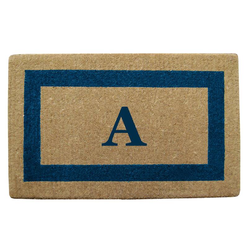 Heavy Duty Coir Monogrammed Frame Blue Door Mat - A - Blue - 22 inches x 36 inches