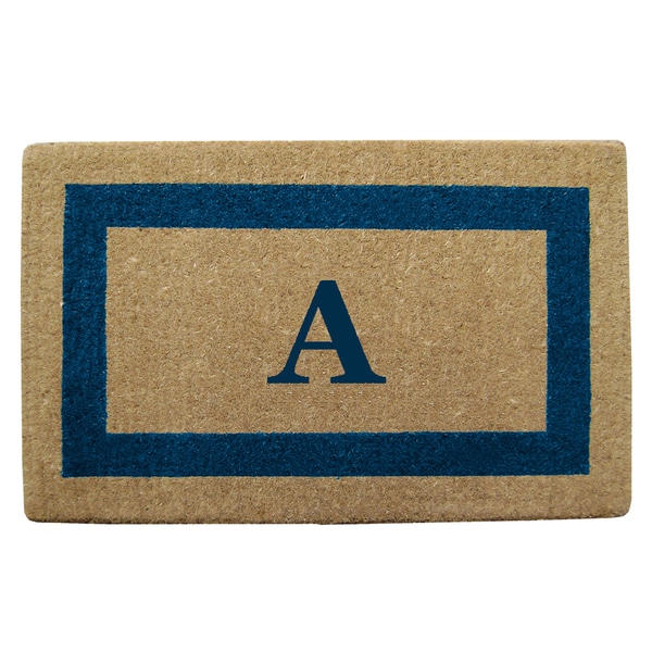 Shop Heavy Duty Coir Monogrammed Frame Blue Door Mat Free Shipping