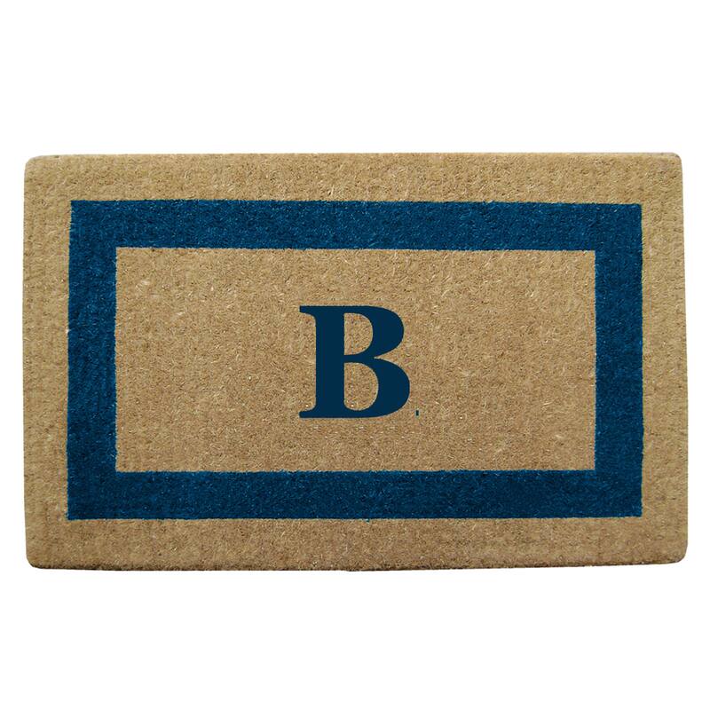 Heavy Duty Coir Monogrammed Frame Blue Door Mat - B - Blue - 22 inches x 36 inches
