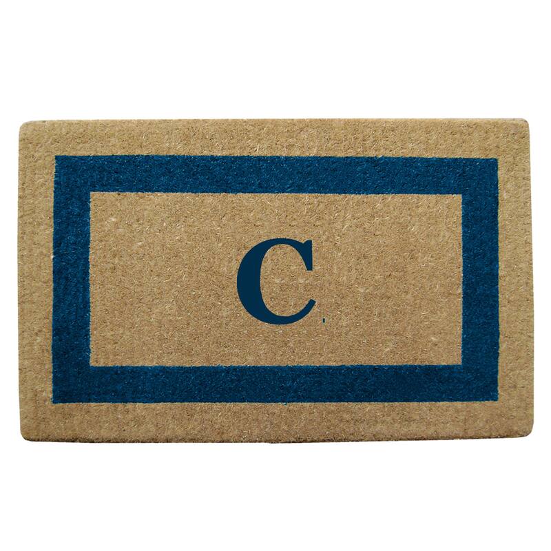 Heavy Duty Coir Monogrammed Frame Blue Door Mat - C - Blue - 22 inches x 36 inches