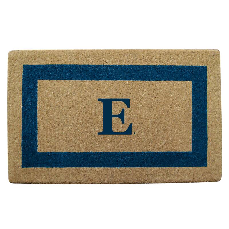 Heavy Duty Coir Monogrammed Frame Blue Door Mat - E - Blue - 22 inches x 36 inches