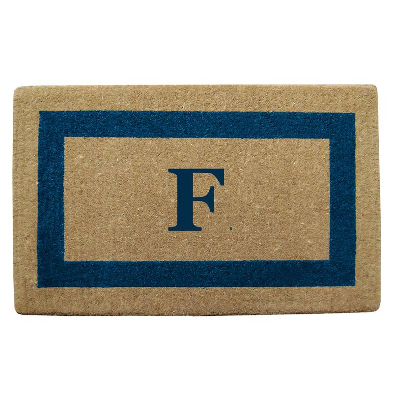 Heavy Duty Coir Monogrammed Frame Blue Door Mat - F - Blue - 22 inches x 36 inches