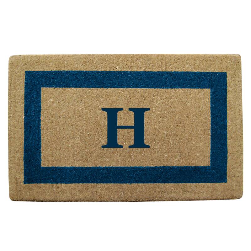 Heavy Duty Coir Monogrammed Frame Blue Door Mat - H - Blue - 22 inches x 36 inches