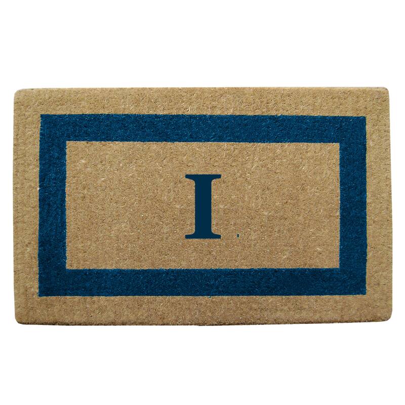 Heavy Duty Coir Monogrammed Frame Blue Door Mat - I - Blue - 22 inches x 36 inches