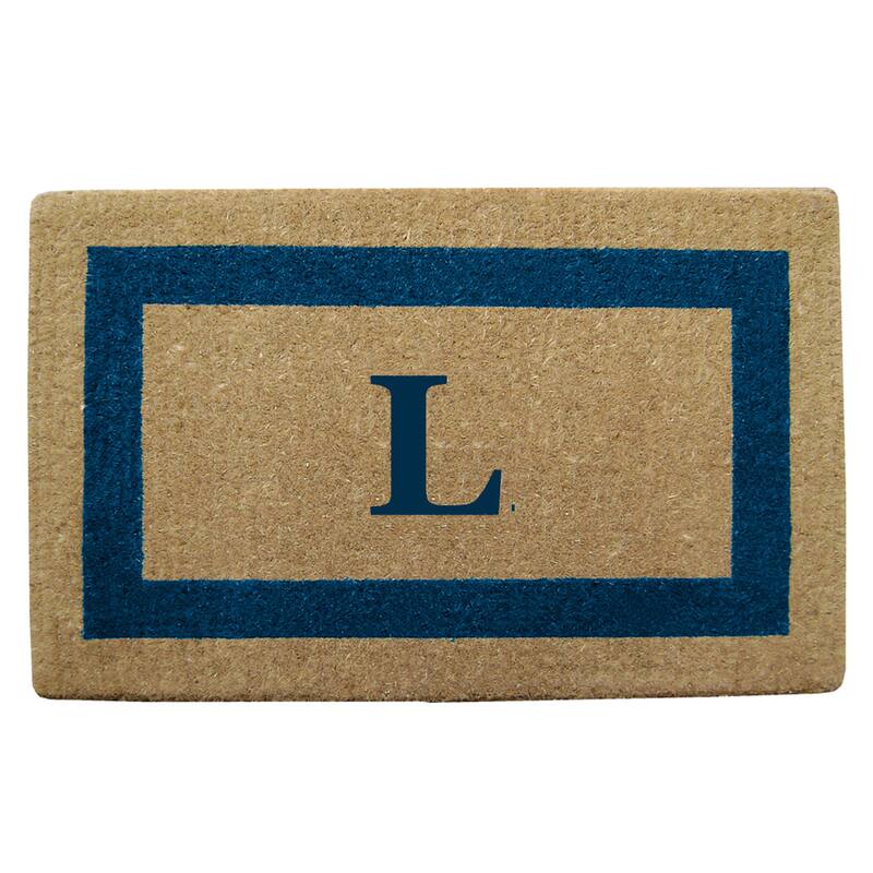 Heavy Duty Coir Monogrammed Frame Blue Door Mat - L - Blue - 22 inches x 36 inches