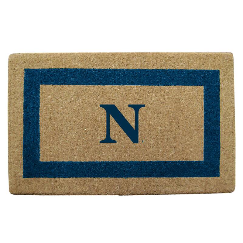 Heavy Duty Coir Monogrammed Frame Blue Door Mat - N - Blue - 22 inches x 36 inches