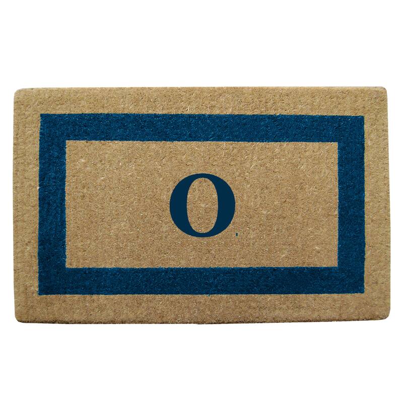 Heavy Duty Coir Monogrammed Frame Blue Door Mat - O - Blue - 22 inches x 36 inches