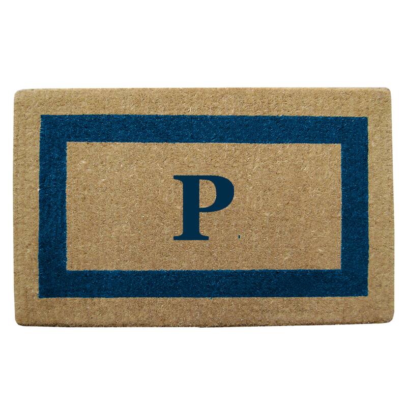Heavy Duty Coir Monogrammed Frame Blue Door Mat - P - Blue - 22 inches x 36 inches