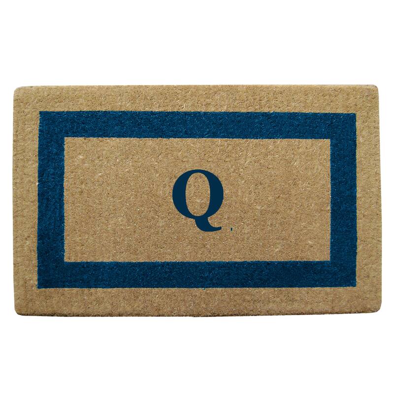 Heavy Duty Coir Monogrammed Frame Blue Door Mat - Q - Blue - 22 inches x 36 inches