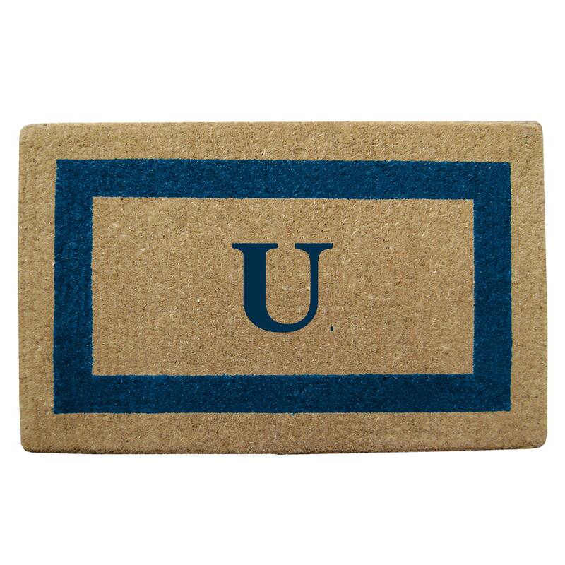 Heavy Duty Coir Monogrammed Frame Blue Door Mat - U - Blue - 22 inches x 36 inches