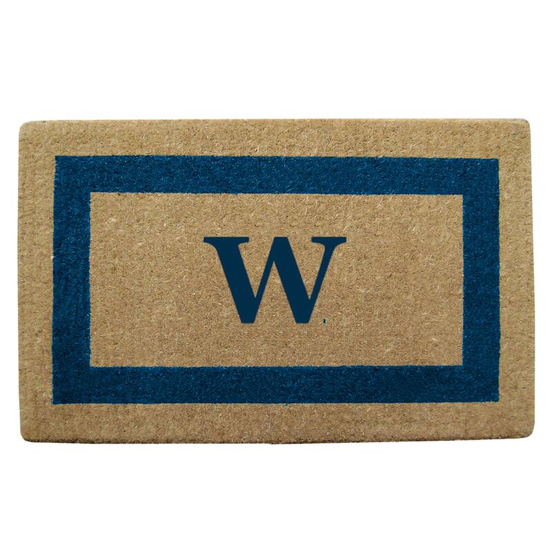 Heavy Duty Coir Monogrammed Frame Blue Door Mat - W - Blue - 22 inches x 36 inches