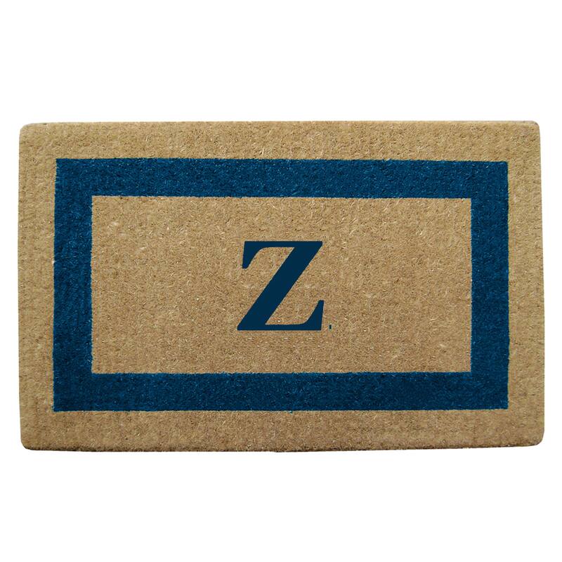 Heavy Duty Coir Monogrammed Frame Blue Door Mat - Z - Blue - 22 inches x 36 inches