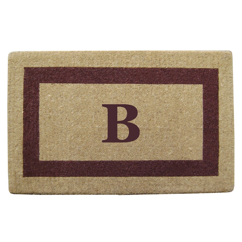 Heavy Duty Coir Monogrammed Brown Frame Door Mat - B - Brown - 22 inches x 36 inches